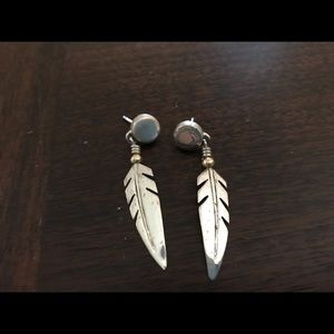 Ray Tracey sterling and 14k gold feather earrings